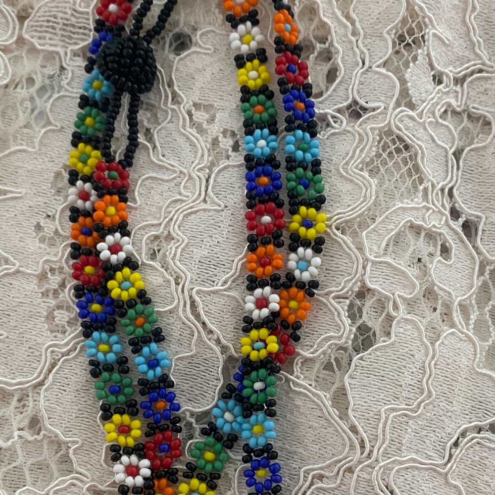 Y2K Vintage Seed Bead Daisy Necklace Colorful Boho Festival Floral 90s